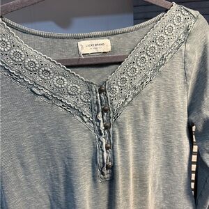 Lucky Brand Women's Balsam Green Lace Detail Blouse